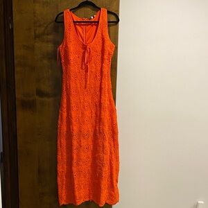 Vibrant Orange Lace Midi Dress - NWT